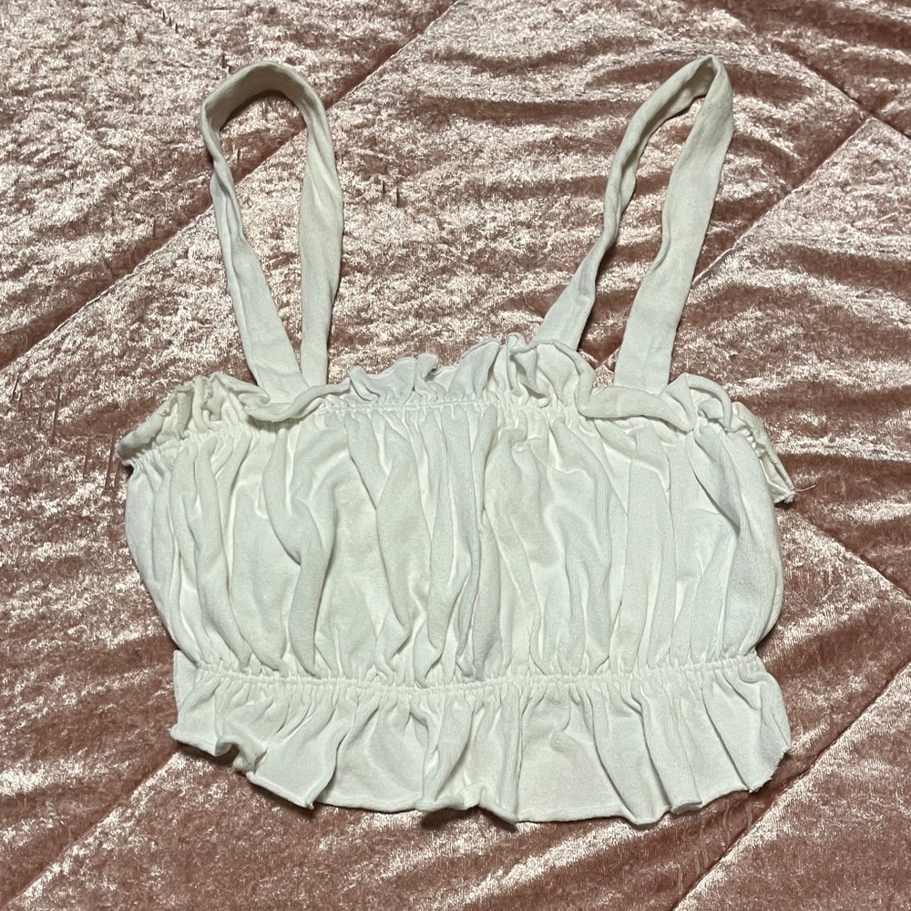 Urban Outfitters Cream Ruched Crop Top